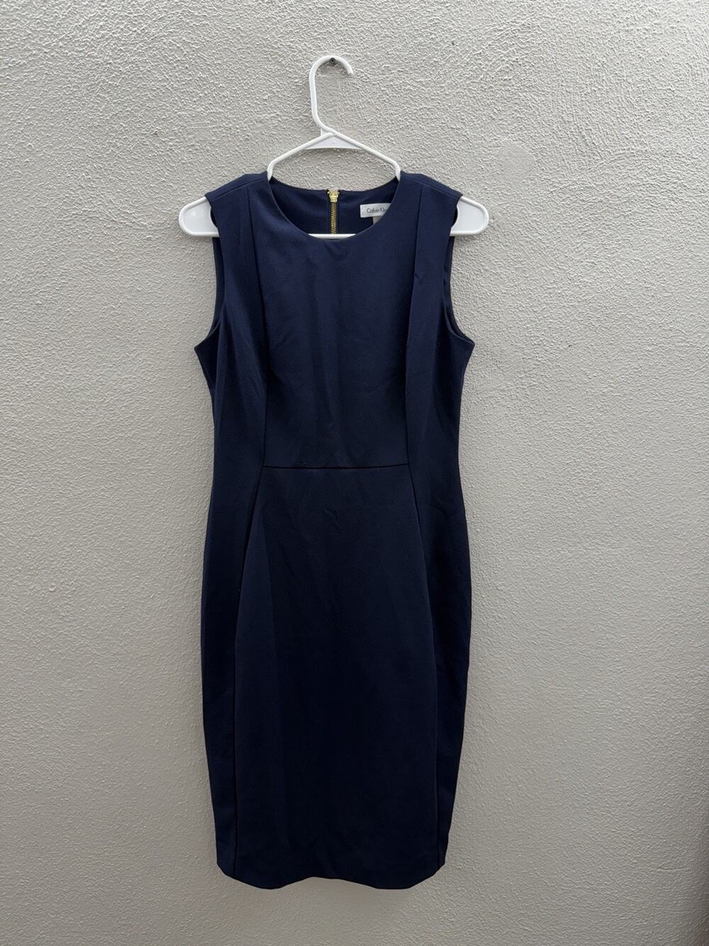 Calvin Klein Womens Dress Size 8 Blue Sleeveless Sheath Paneled